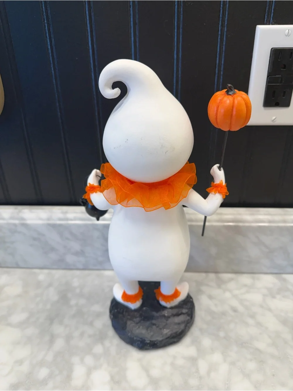 Halloween Ghost Figurine with Orange Accents - Decorative Home Accent